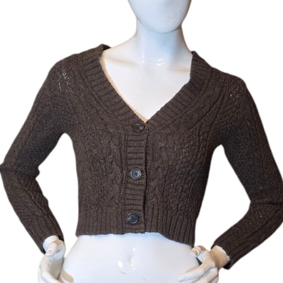 AMERICAN EAGLE Brown Cropped V-Neck Cardigan Sweater sz S - Picture 1 of 7